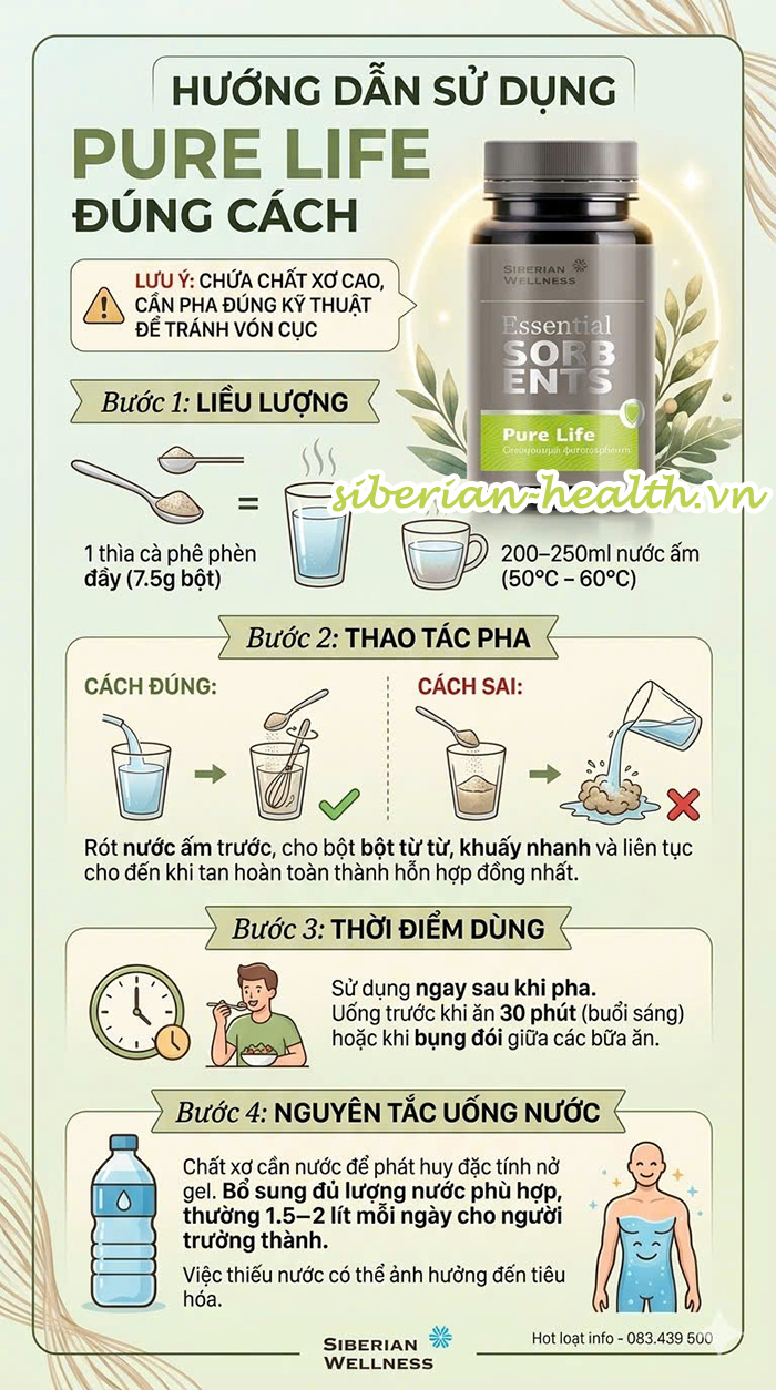 Hướng dẫn chi tiết cách pha và thời điểm sử dụng viên uống bột thảo mộc Pure Life Siberian Wellness