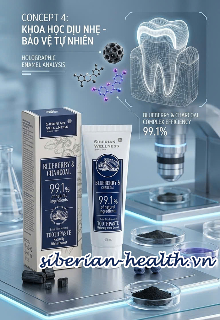 Kem đánh răng than hoạt tính và việt quất Siberian