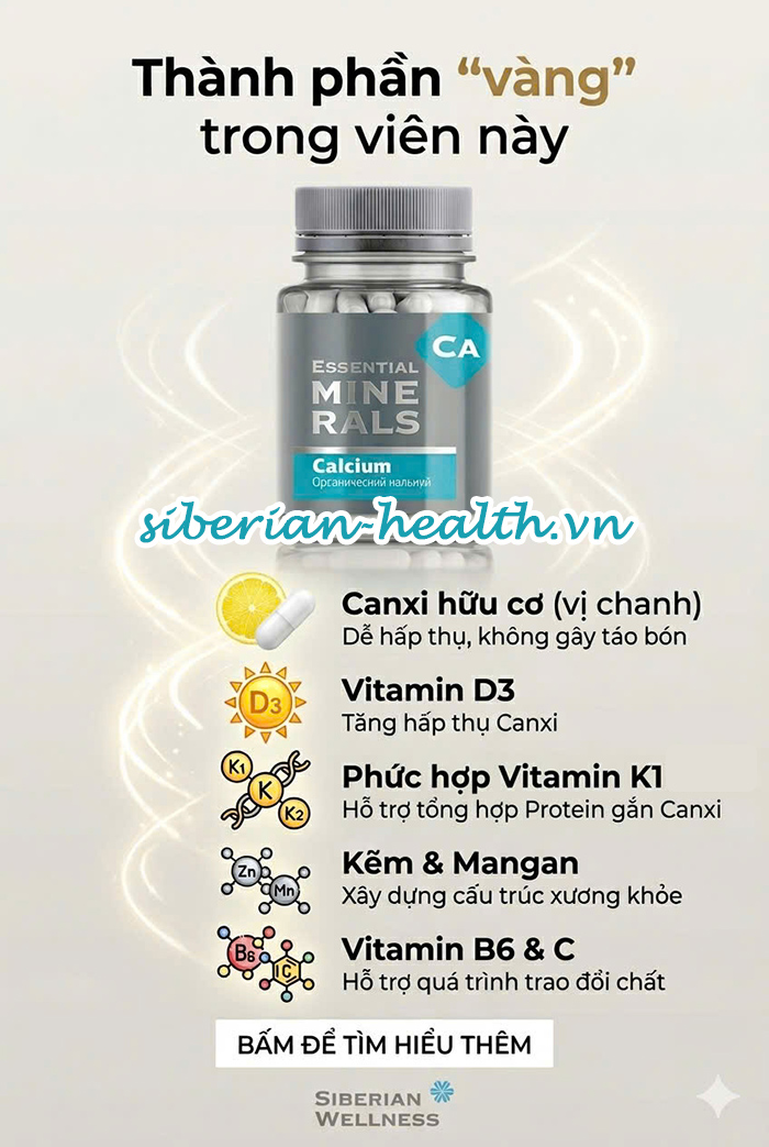 ssential Minerals Calcium Canxi hữu cơ Siberian Wellness