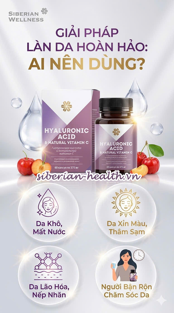 Đối tượng nên dùng viên uống Hyaluronic Acid Siberian Wellness để cấp ẩm và trẻ hóa da